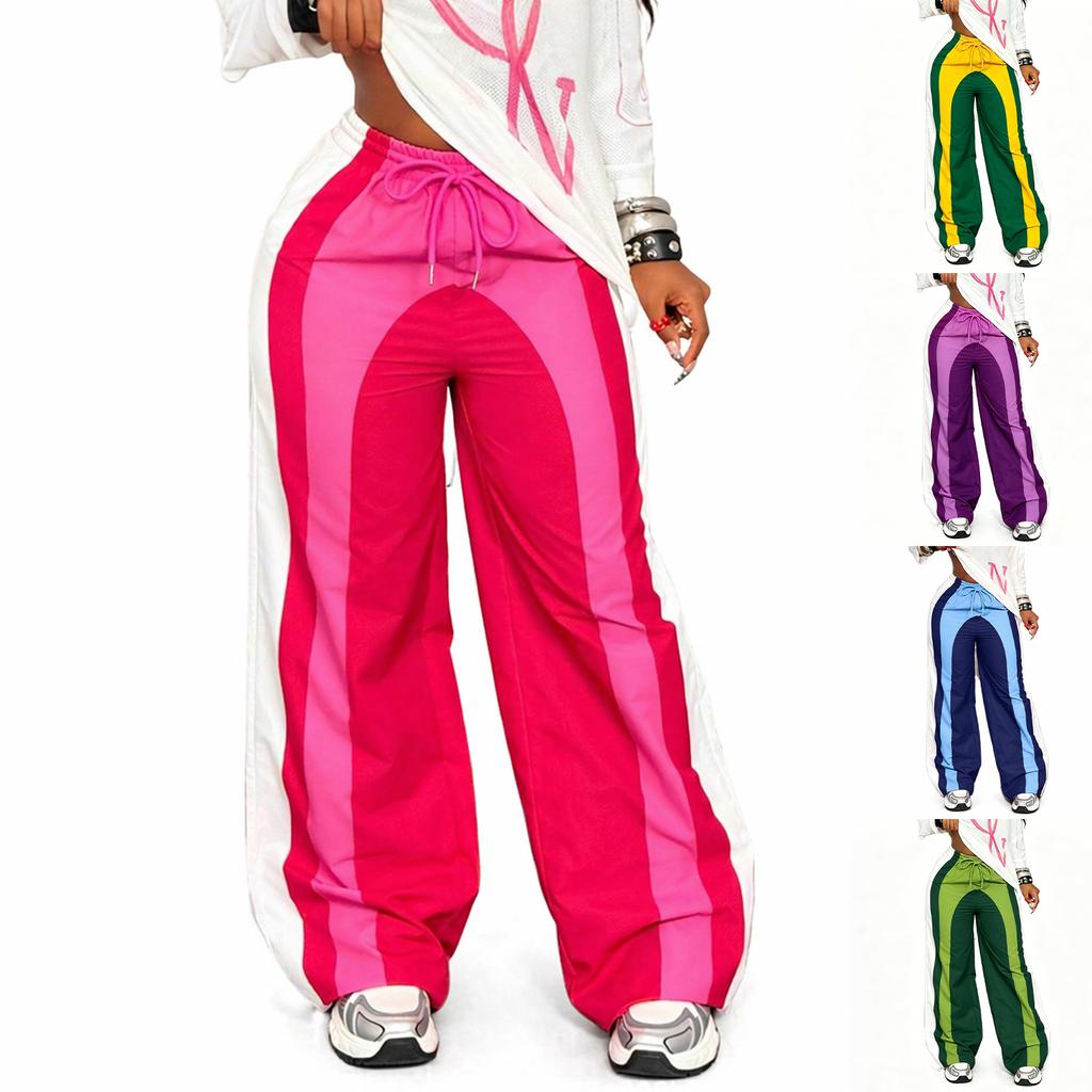 Damen Casual Lockere Hose mit Tunnelzug und Kontrastfarbe