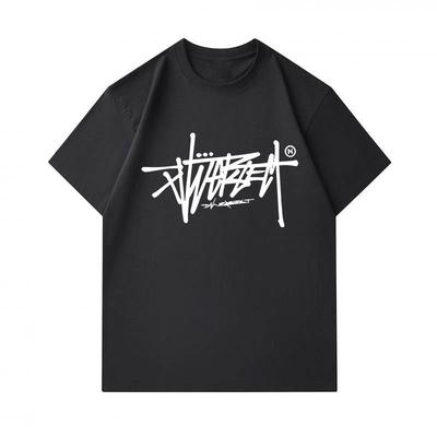 Men's 100% Cotton Crew Neck Short Sleeve T-Shirt, Casual Street Style Graffiti Letter Print Soft Breathable Loose Fit Summer Basic Tee for Daily Wear
