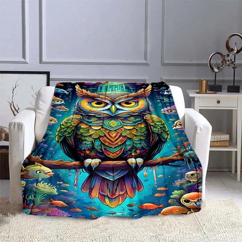 Owl Pattern Throw Blanket Warm Soft Fluffy for Kids  Adults Ideal for Sofa Bed Outdoor Travel Camping Cartoon Design  Sizes Avai