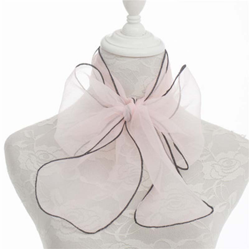 Korean Female Organza Transparent Bow Long Narrow Neck Guard Silk Scarf  Summer Thin Gauze Sunscreen Shawl Scarves Headscarf P32