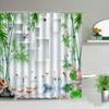 Bambusová Dekorace Sprchový Závěs Retro Design Rostlinný Potisk Pratelný Koupelnový Závěs Set Hnědá Opálená Béžová Koupelnové Doplňky S Háčkem