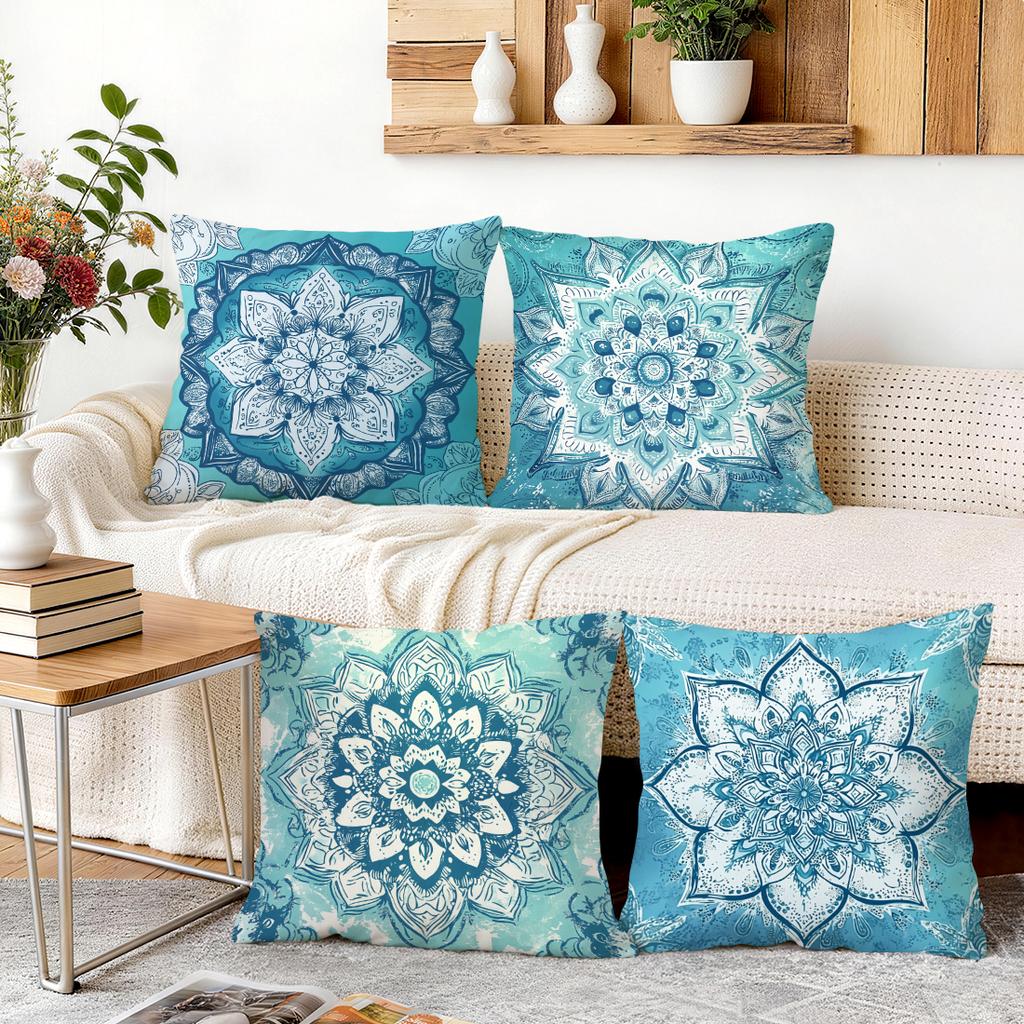1/4pcs Teal Mandala Cushions Pillowcase Polyester Cushion Cover Throw Pillow Pillowcover Home Car Sofa Decor