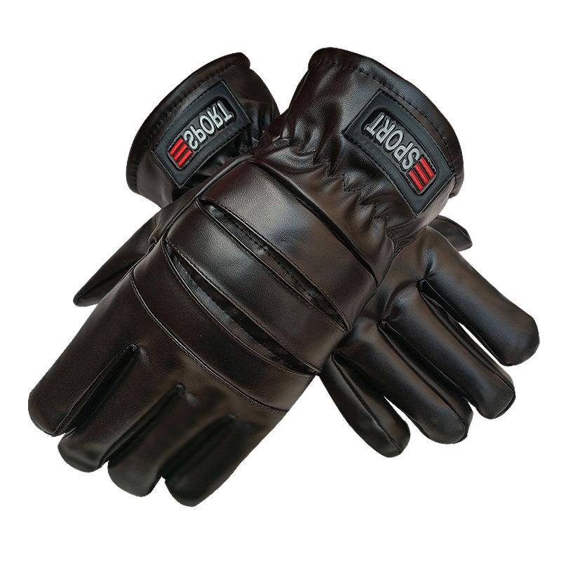 Men's and Women's Thick Plus Velvet Leather Gloves: Windproof, Non-slip for Cycling and Motorcycling