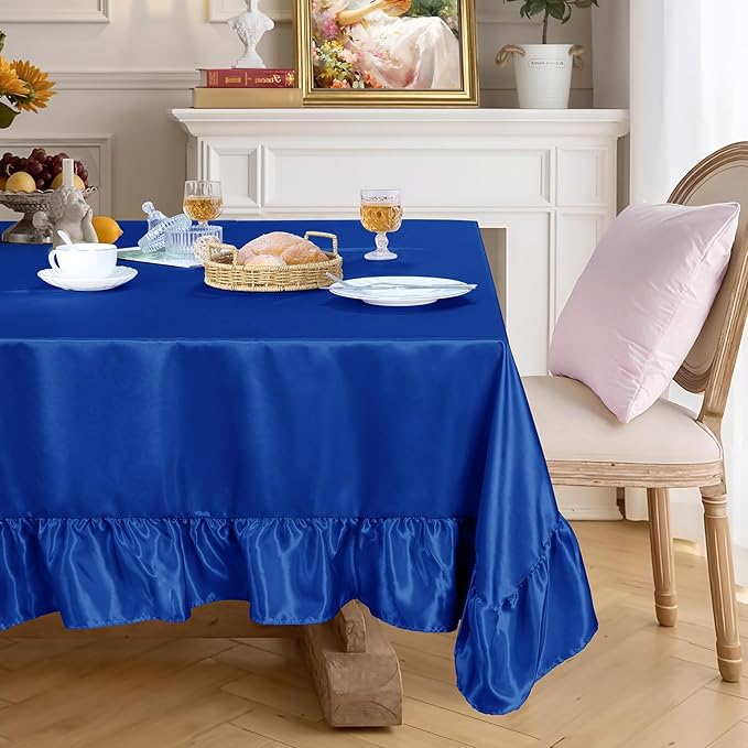 Gold Satin Tablecloth Rectangle Ruffled Table Cover,Ruffle Table Skirt for Kitchen Dining Weddings Dining Table Home Decoration
