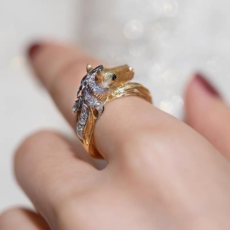 2024 Zodiac Horse Diamond-Inlaid Ring: Fine Brushed, Retro Luxury, Unique Design Adjustable Open Size