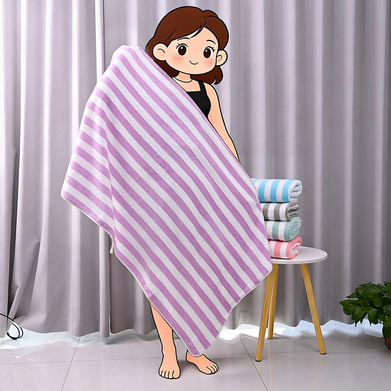 Coral Velvet Two-Color Striped Towel - Large, Thick, Absorbent, No Shedding, Ideal for Bathing & Children's Face Washing