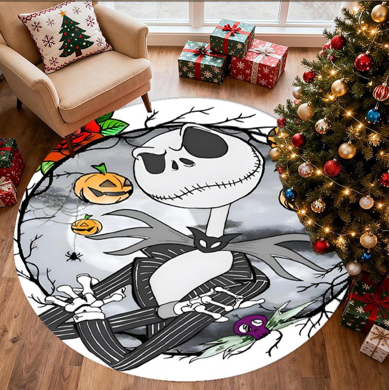 The Nightmare Before Christmas Pattern Round Rug, Indoor/Outdoor Mat, for Picnic, Gameroom, Bedroom, Office, Living Room, Home Decor Carpet, Birthday 