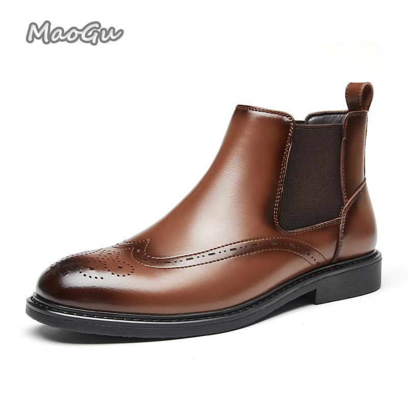 Fashion British Style Chelsea Boots for Man Business High Top Leather Short Boots Zapatos De Hombre Casual Spring Autumn Botas Masculino
