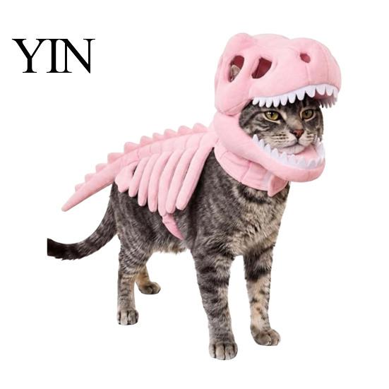 Abbigliamento per Animali Domestici di Halloween Costume Scheletro di Dinosauro, Abbigliamento 3D Luminescente al Buio, Morbido Cappello di Peluche Vestito Dino per Cani Gatti, Costume Cosplay per Feste di Vacanza
