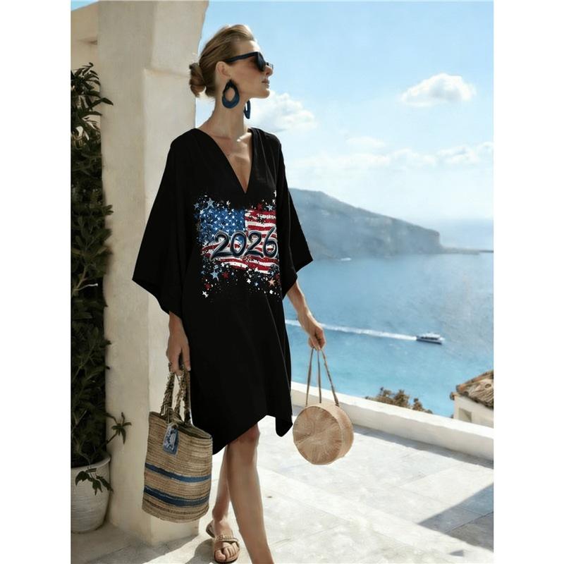 Bohemian ladies new D print seaside vacation fashion casual dress