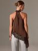 2026 Women's Asymmetrical Halter Neck Satin Vest with Lace Trim