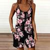 Womens Sleeveless Spaghetti Strap Romper Flower Print Pocket Short Jumpsuit