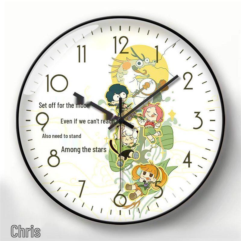 Luo Xiaohei Silent Quartz Wall Clock - Creative Design for Bedroom or Living Room 8 Inch - Silent Quartz