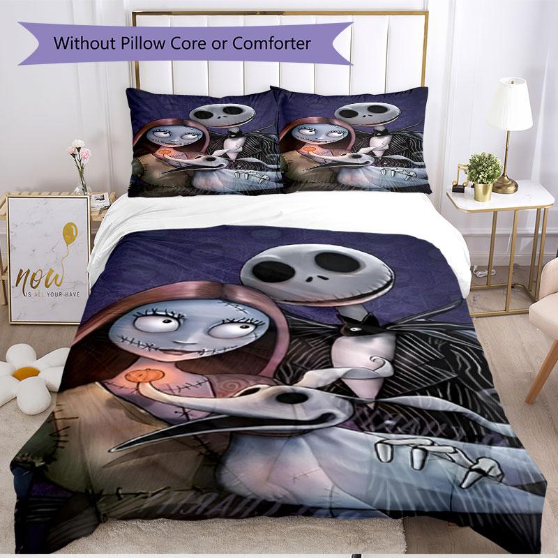 3pcs Duvet Cover Set (1*Duvet Cover + 2*Pillowcase, Without Core), The Nightmare Before Christmas Print Soft All‑Season Bedding Set, Home Bedroom Deco