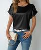 Echte Damenbekleidung, Frühling und Sommer neues Damen-Kurzarm-Satinhemd, lockeres Satin-T-Shirt Damen