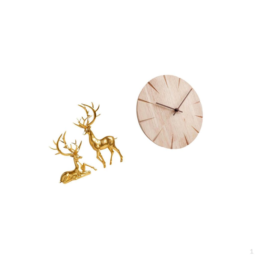 Elegant Resin Deer Figurines And Solid Wood Wall Clock Creative Decorative Sculptures for Living
