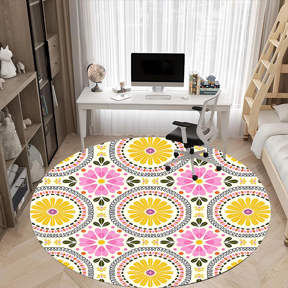 1 Stück runder Teppich mit Blumenmuster für das Büro, rutschfest, weich und langlebig, Büroteppich zur Innendekoration, perfekt für das Büro, schöne Dekoration yy2603230