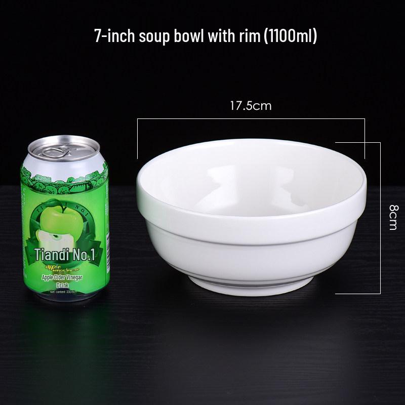 White Ceramic Edge Protection Bowls - 4.5 to 6 Inches, Ideal for Soup, Rice, or Congee
