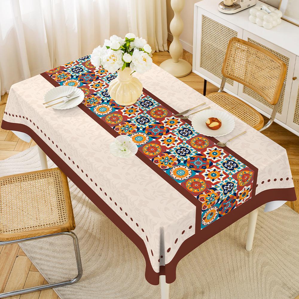 1PC Tablecloth Russian Central Asian Ethnic Style Rectangular Waterproof and Oil-proof Leave-in Household PVC Dining Table Cloth