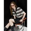 Jomi, French POLO collar contrasting color striped short-sleeved T-shirt women's summer new casual versatile top
