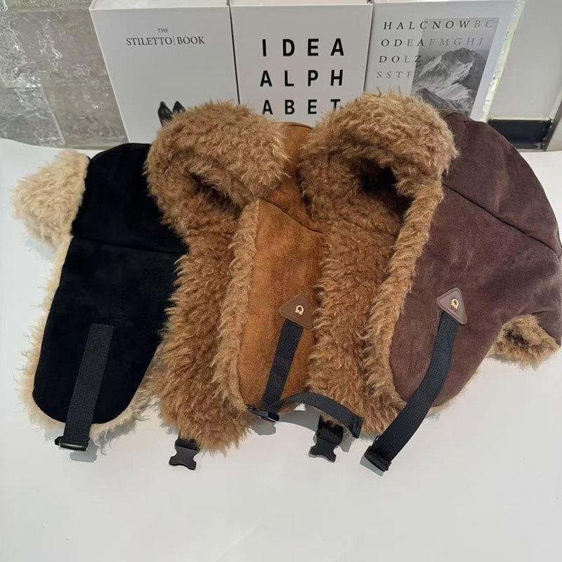 Lei Feng Hat Korean Men's and Women's Winter New Velvet Thickened Deerskin Velvet Warm Cycling Ear Protector Northeast Flying Hat