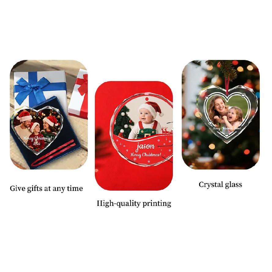 Personalised Crystal Christmas Ornament with Photo, Custom Gift for Family Couples Parents, Unique Keepsake, Xmas Tree Home Deco