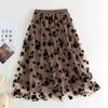 New Korean Women Tulle Skirt Fashion Summer Hook Floral Loose Midi Skirt Elegant Female Casual All Match Mesh Skirts