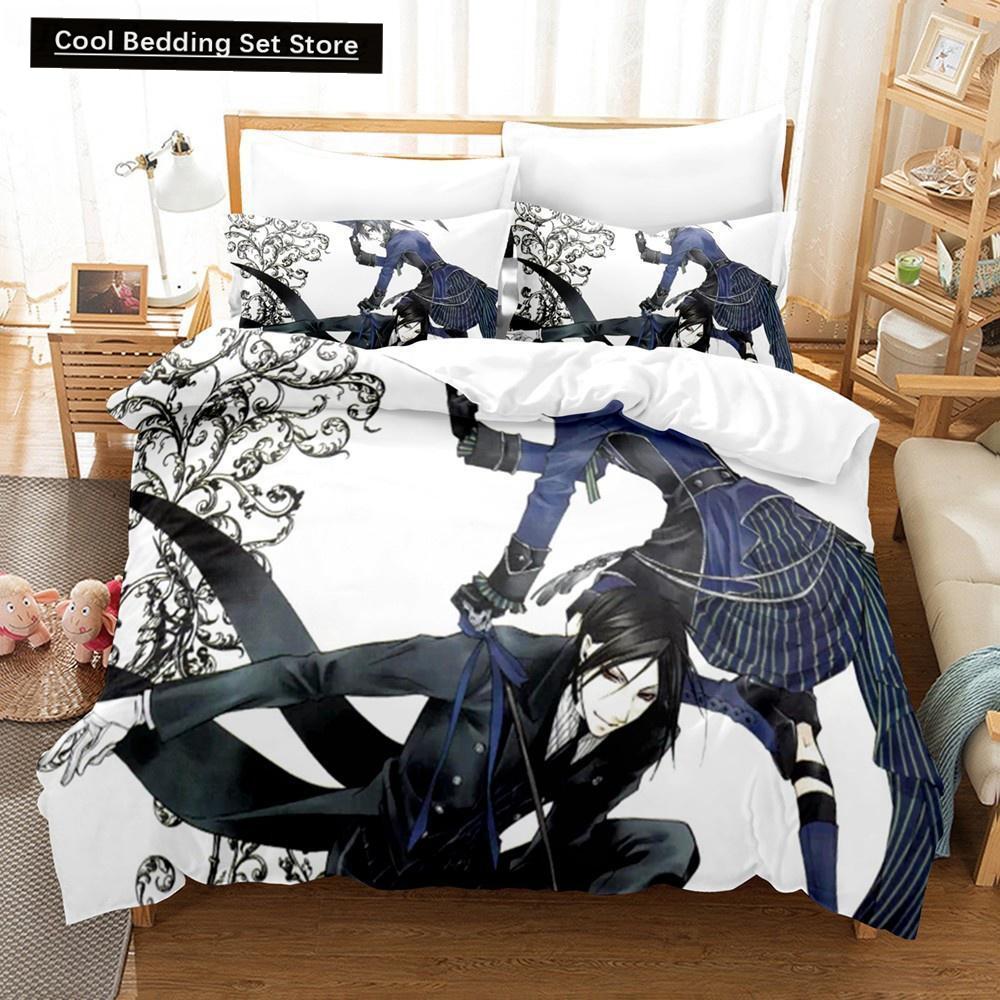Nou Anime Black Butler Lenjerie de pat Cool Sebastian Ciel Dakimakura Set lenjerie de pat Adult Husă de pat dublu Husă de pat din microfibră