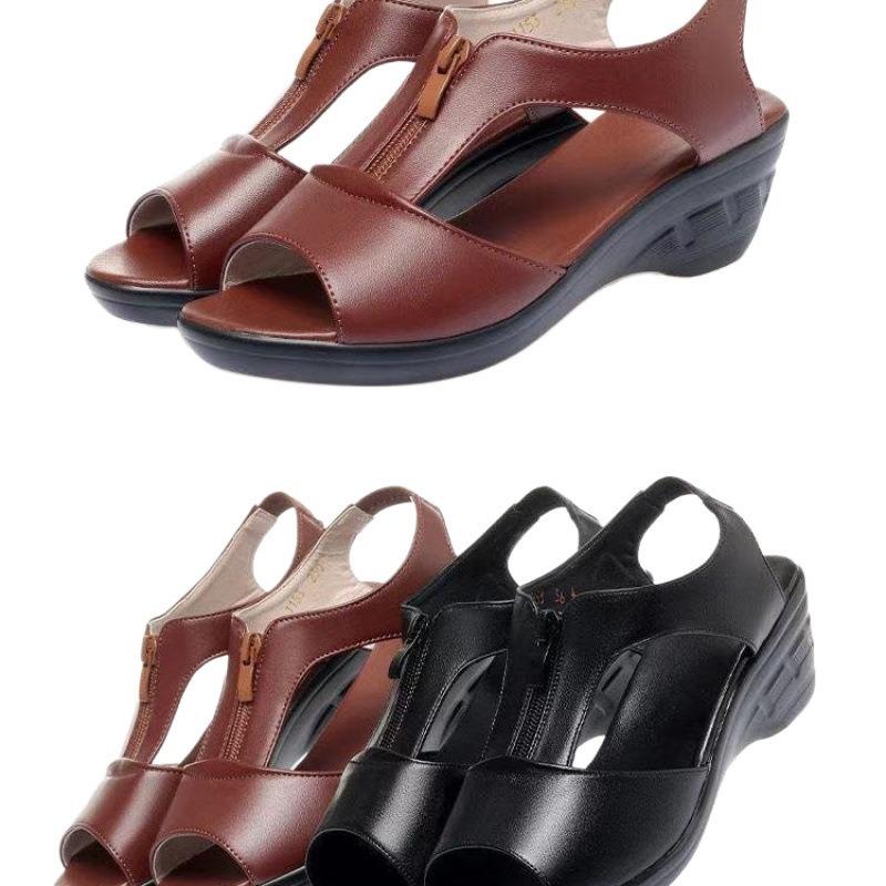 Women S European Roman Style Fish Mouth Wedge Heel Sandals With Zipper