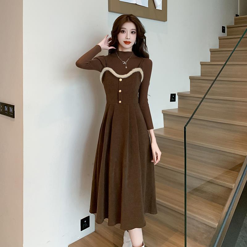 2025 Autumn/Winter Corduroy Camisole Dress with Sweater Layer: Sweet Mid-Length