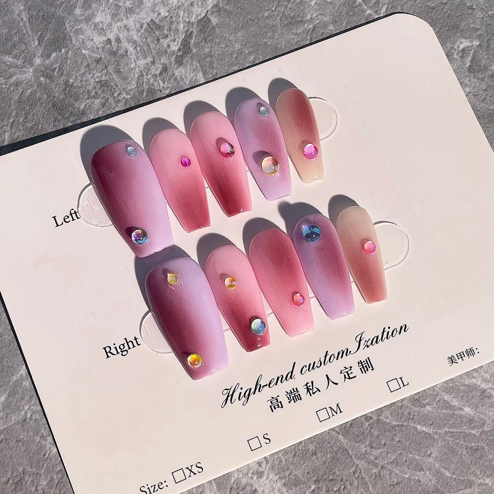 Pink Heart Handmade Press On Nails With Glue Reusable False Nails Professional Manicure Artificial Nail Tips Art