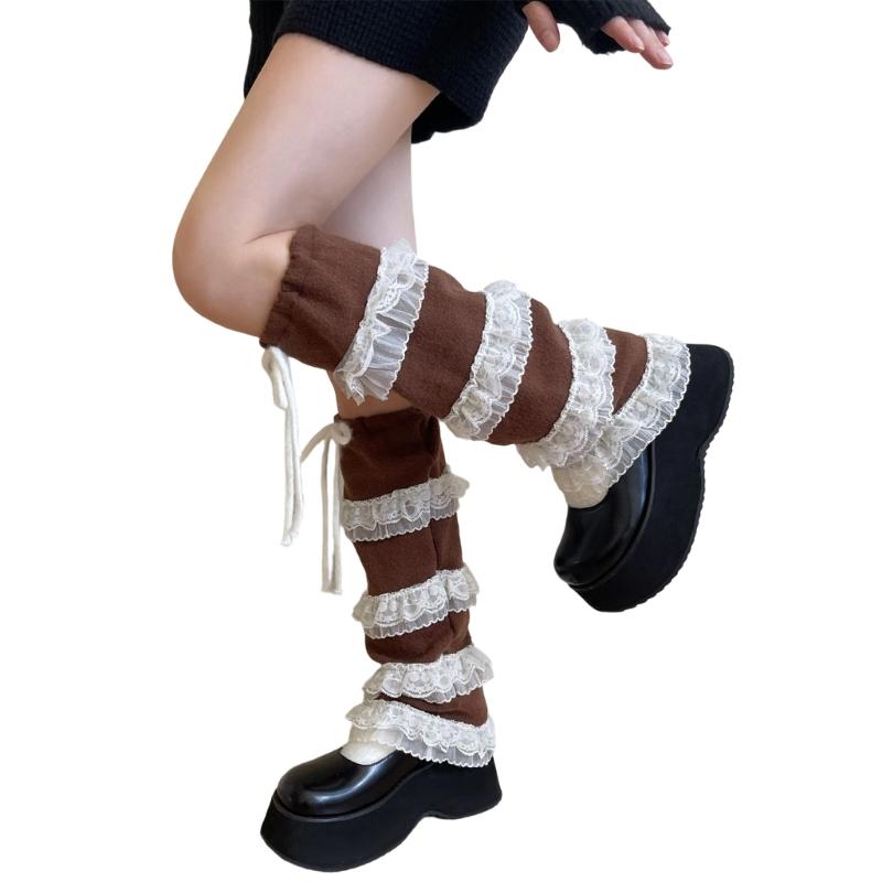 Elegant Ribbon Lace Leg Warmers Breathable Fabric Soft Yarn Stretchy Boot Cover For Homewear And Outfits