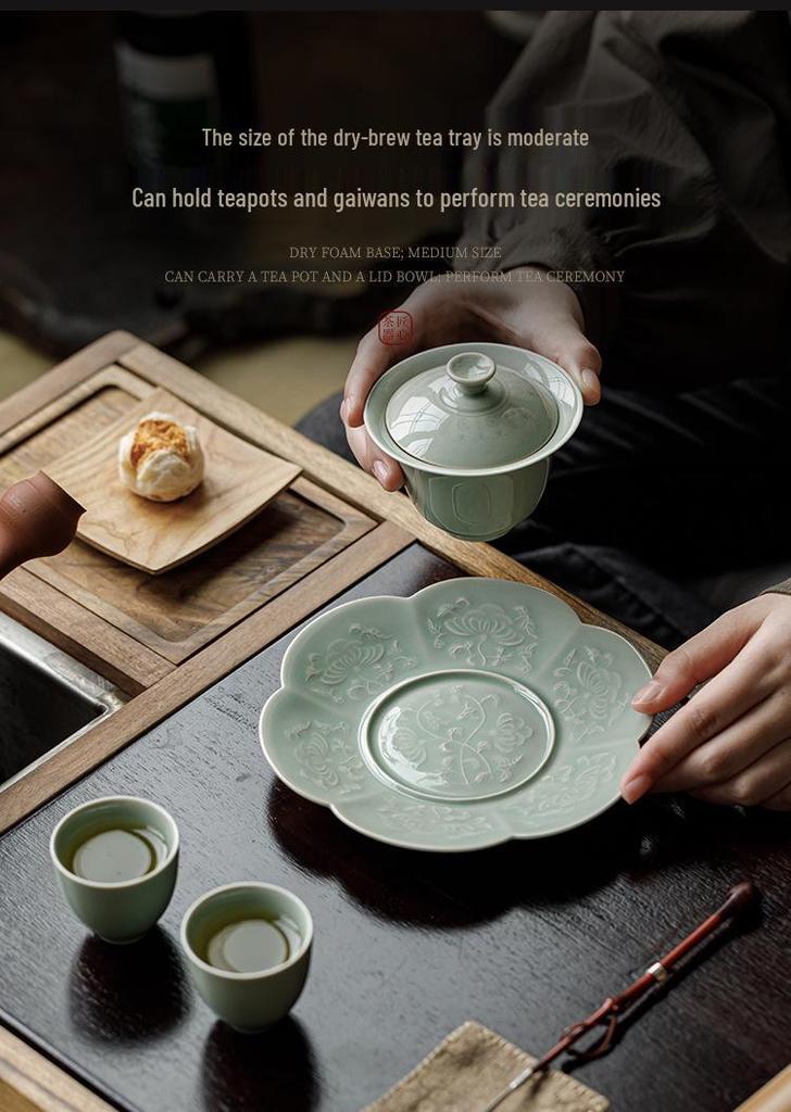 Guanlan Six-Petal Ceramic Teapot Stand & Snack Plate