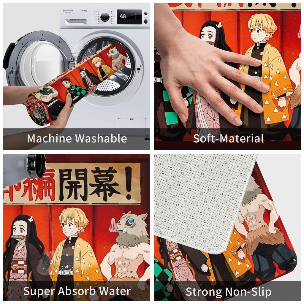 Anime Demon Slayer Front Door Mat Anti-Slip Indoor Absorbent Doormat Kitchen Bedroom Entrance Rug Carpet