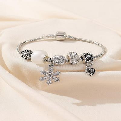 DIY Beaded Bracelet Making Kit with Pearl Crystal Ball Alloy Charms Heart and Snowflake Pendant Jewelry Supplies