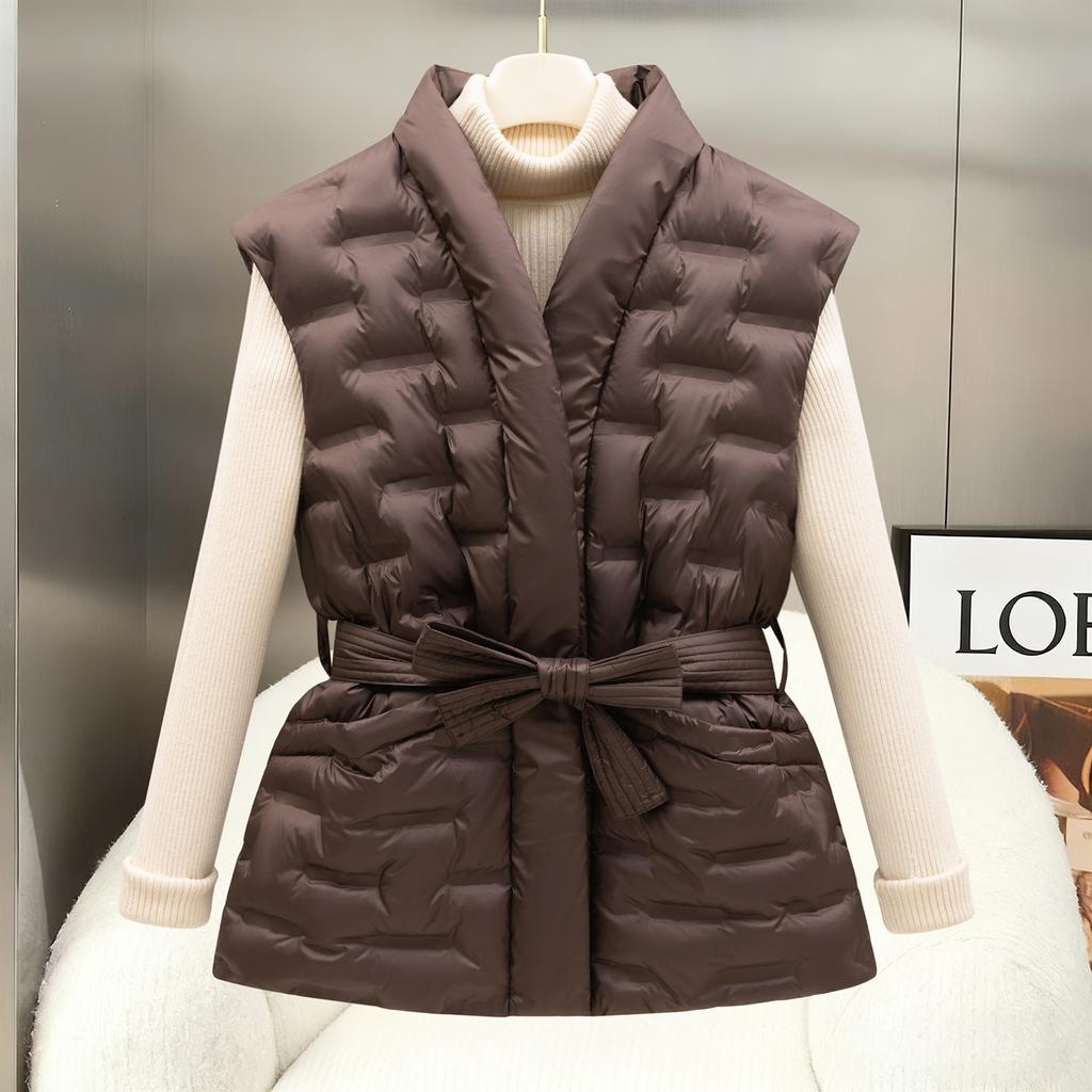 2026 New Korean Version V-neck Cinched Waist Drawstring Thick Shoulder Vest Jacket