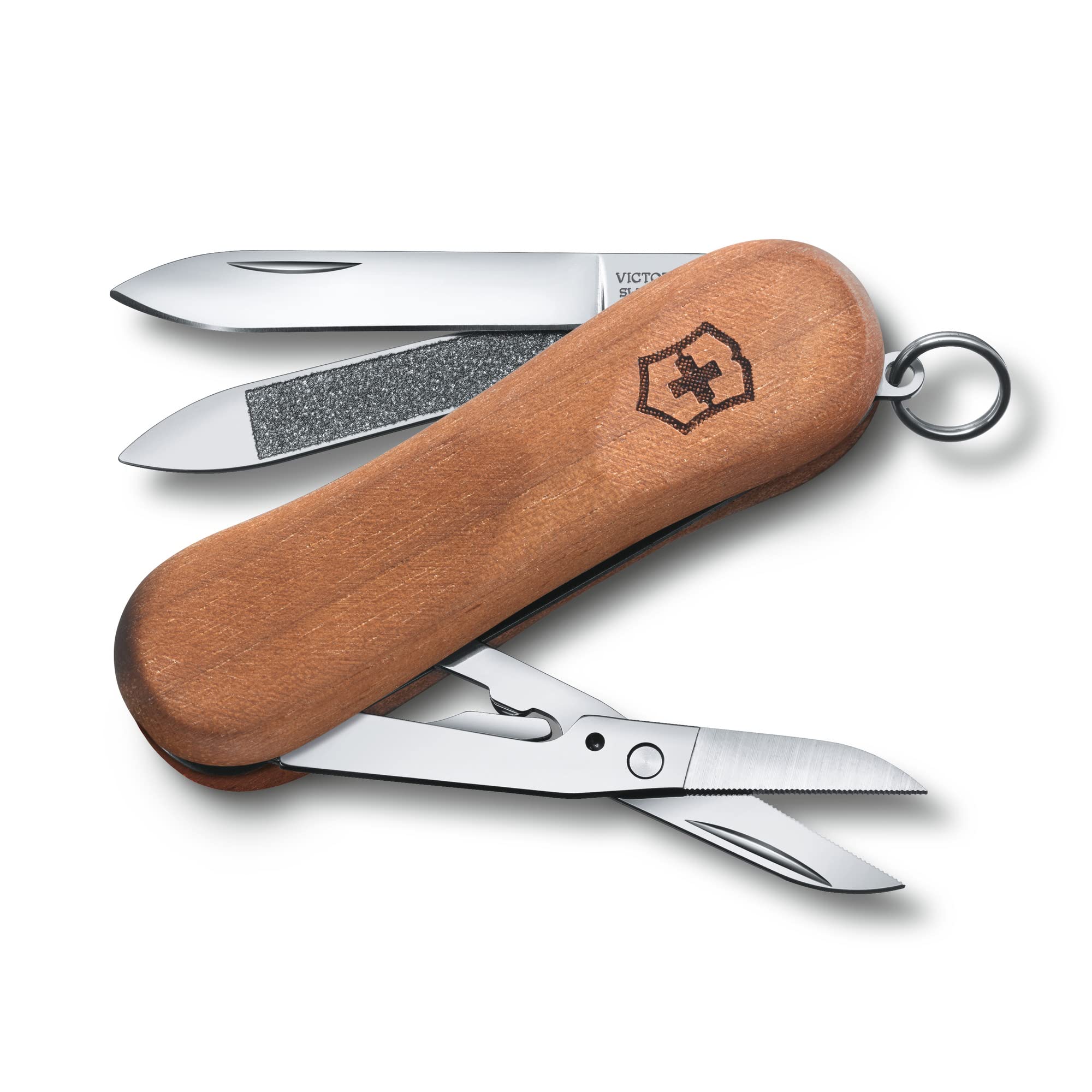 

Victorinox Executive Wood 81 Swiss Army a с 5, включая ножницы с серрейторной заточкой и пилку для ногтей, идеально подходит для треккинга и Нож, швейцарский многофункциональный инструмент
