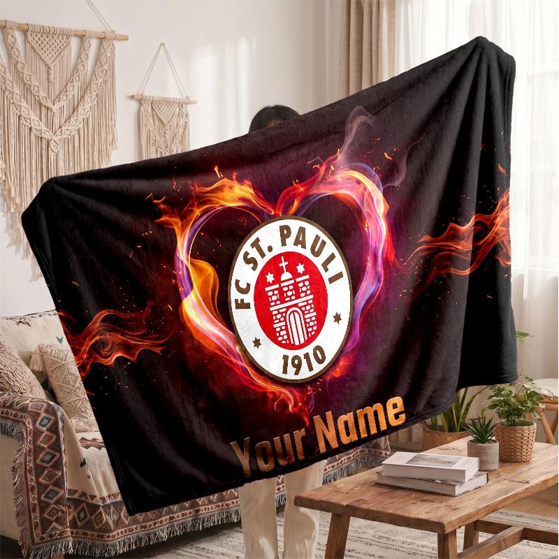 FC St. Pauli Personalized Fleece Blanket With Football Logo, Custom Name Text Soft Warm Home Throw Blanket