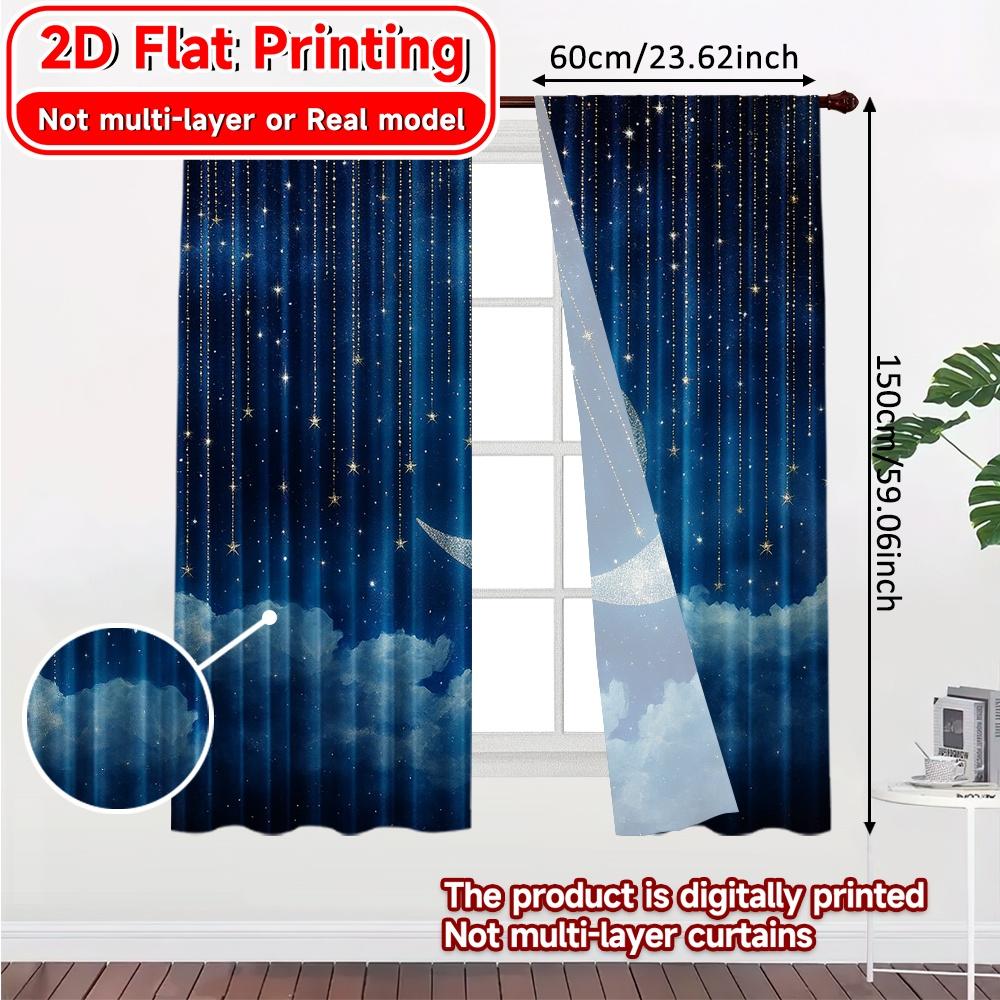 2D Flat Printing  2pcs Celestial Dreams Popular Minimalist Curtains Versatile Polyester Fabric Curtains Home Decor Perfect for