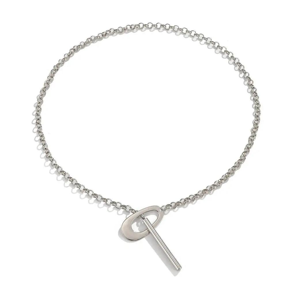 New Trendy Hip Hop Hollow Geometry Pendant Necklace for Men Simple Silver Color Adjustable Clavicle Chain Male Jewelry Gift