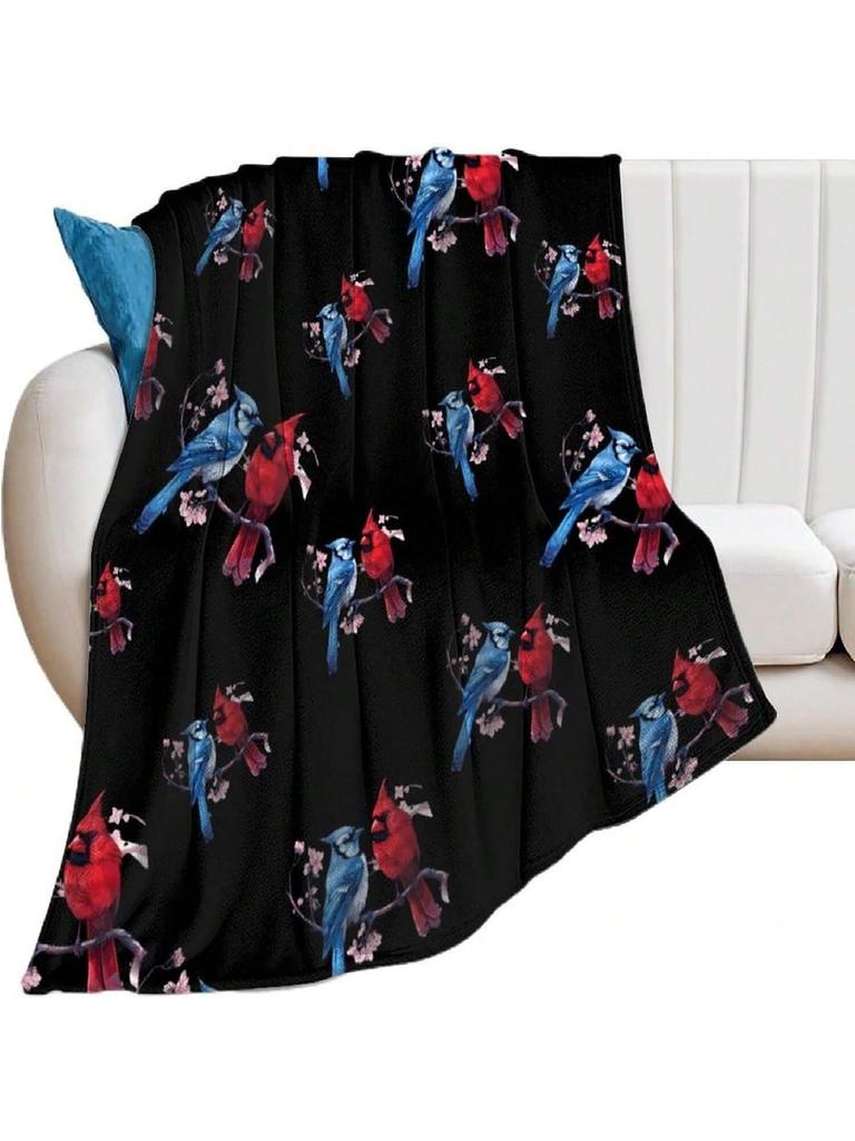 Cardinal Bird Blue Jay Fleece Throw Blanket Super Soft Cozy Lightweight Comfy Blankets Warm For CouchSofaBed