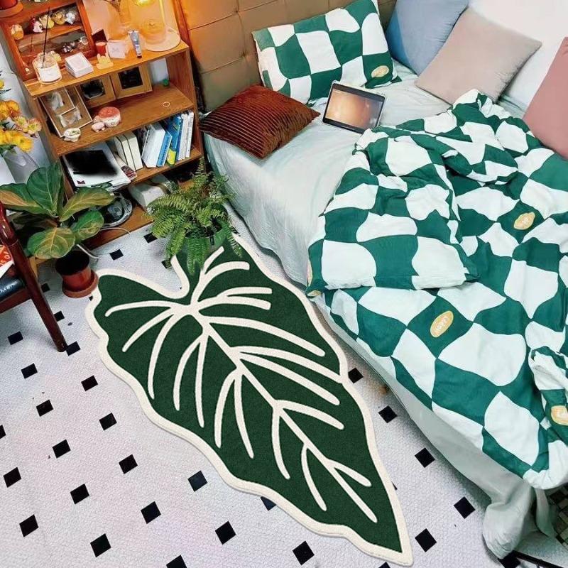Tappeto Forma Foglia Tropicale Motivo Foglia Monstera Verde e Bianco Tappetino Ingresso Camera da Letto Soggiorno Tappetino Arredo Casa