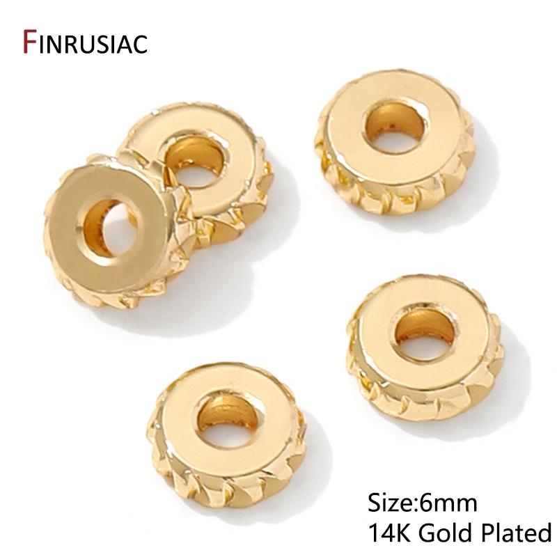 

14K Gold Plated Brass Round Corrugated Spacer Beads,Separator Beads,Flat Loose Beads For DIY Bracelet Necklace Making Supplies 30 pieces