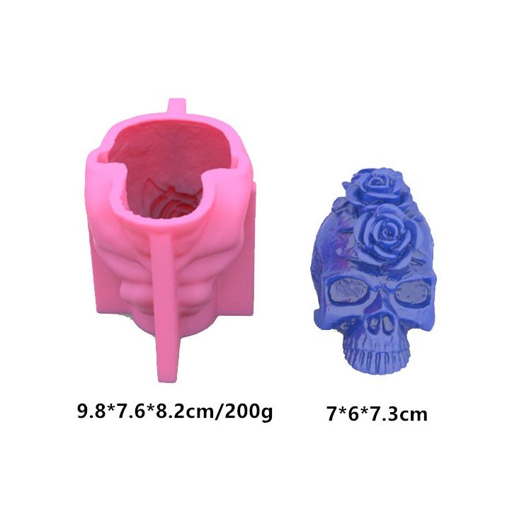 Classic 3D Fine Grain 2 Roses on Skull Pattern Silicone DIY Loaf Soap Candle Ornament Mold