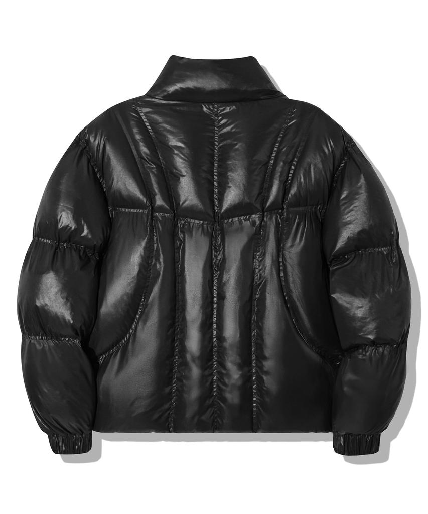 Trillion Incision Line Glossy Puffer Short Padded Jacket [Black]