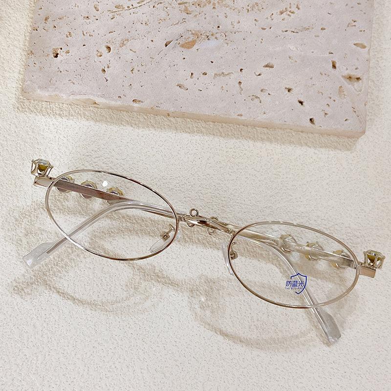 Diamond-Encrusted Oval Glasses, Fashionable And Advanced Sense, Personalized Decorative Flat Glasses, Men S And Women S Trends серебряный