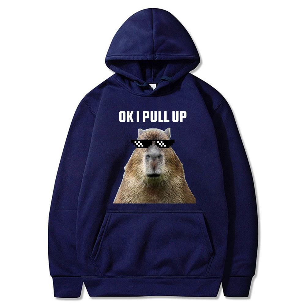 Funny Ok I Pull Up Capybara Print Hoodie Men's Fashion Casual Oversized Hooded Sweatshirts Gothic Pullovers Clothes for Teens