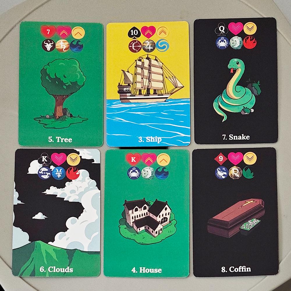 Lenormand Lucky Pro Balíček – 36 Tradičních Karet 9*6cm s Astrologickými, Planetárními & 4 Elementárními Symboly, Barevně Kódované Významy