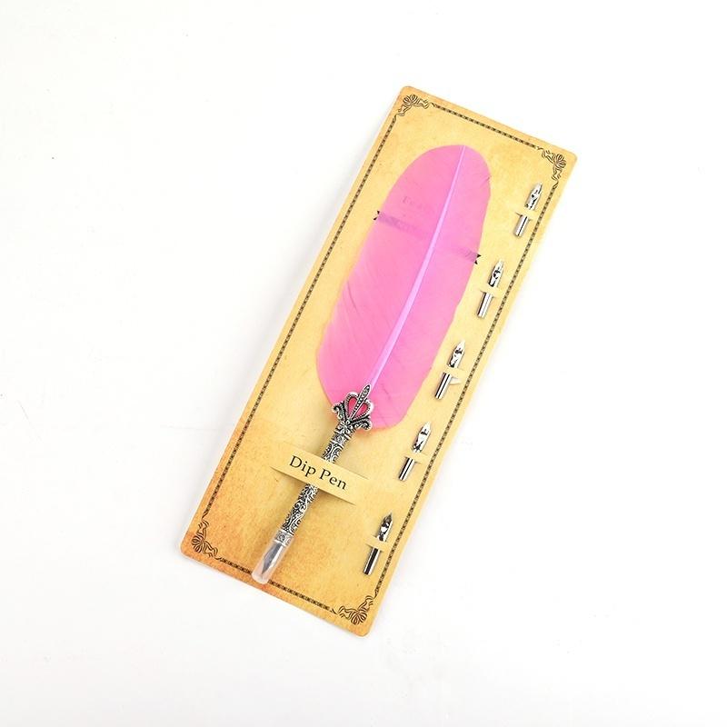 1Pc New Feather Quill Dip Pen Set with 5 Replaceable Nibs Antique Style Fountain Pen for Calligraphy Wedding Gift