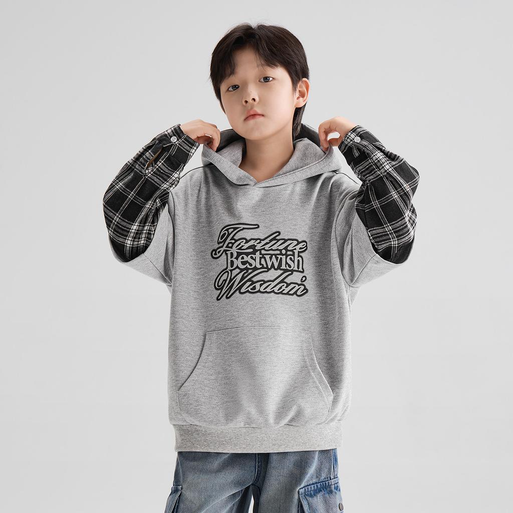 Left West Children's Wear Boys' Fake Two-piece Hooded Hoodie Spring Wear 2026 New Handsome Boys' Spring and Autumn Top